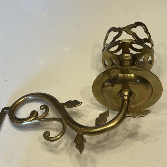 2 MIDCENTURY Heavy Brass WALL MOUNTED CANDLE SCONCES Architectural Salvage - Picture 2 of 3